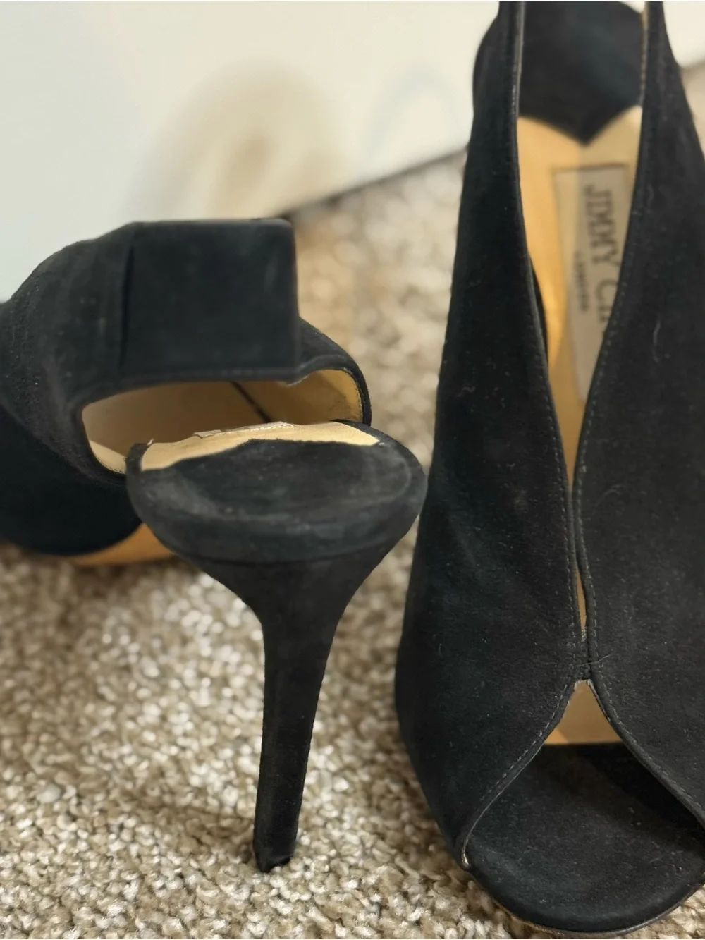 Jimmy Choo Black Suede Open-Toe Slingback Heels
